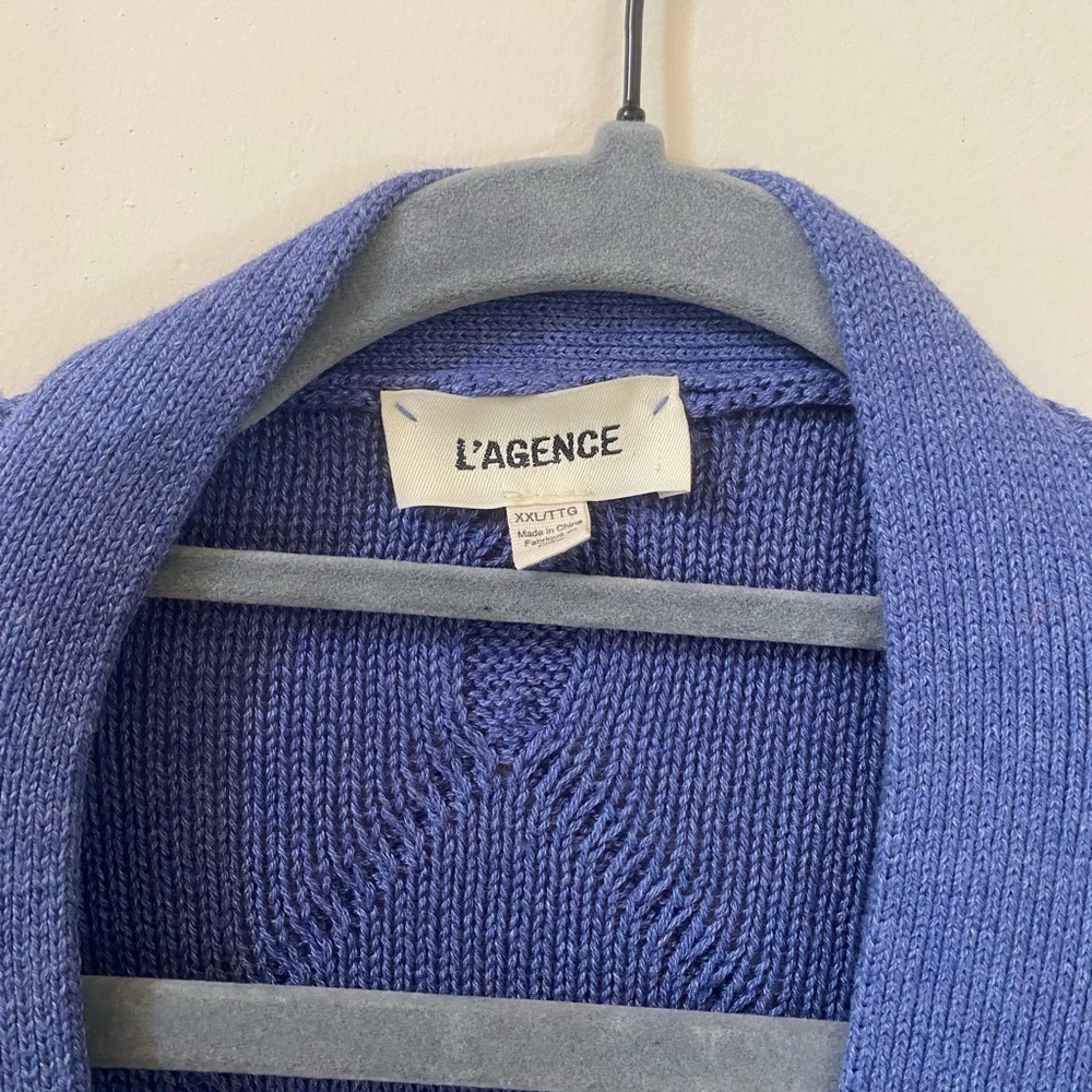 L’AGENCE MICA BELTED CABLE KNIT DUSTY BLUE COTTON CARDIGAN SWEATER SIZE XXL/TTG - Picture 9 of 11